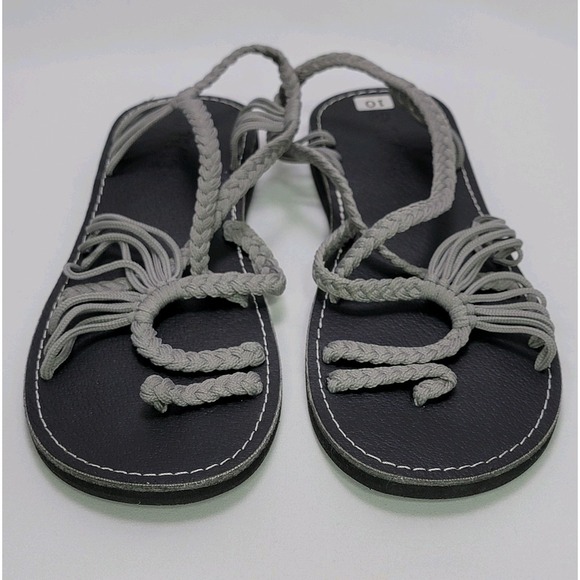 Plaka Shoes - Plaka Palm Leaf Flat Women's Sandals In Urban Grey Size 10 New